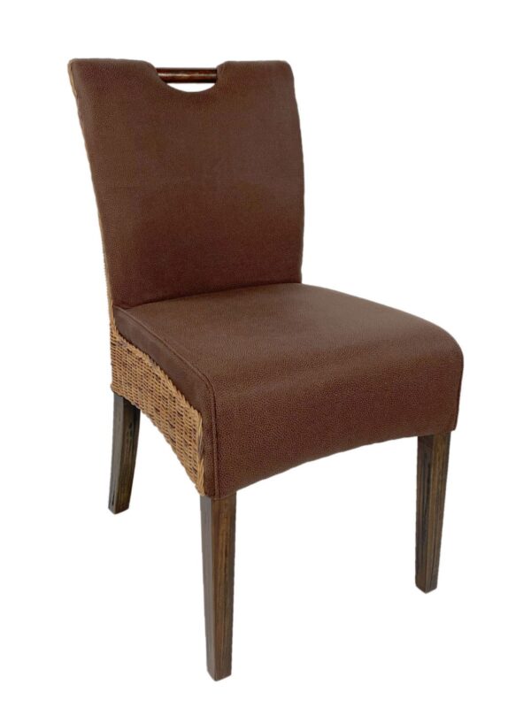 Chaise en rotin chaise de salle à manger chaise rembourrée chaise en osier Bilbao avec poignée entièrement rembourrée marron