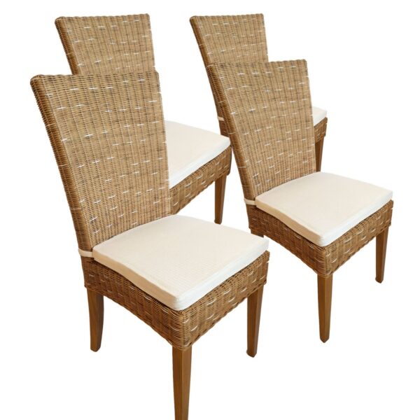 Chaises de salle à manger lot de 4 chaises en rotin chaises de table à manger de jardin d'hiver chaises en osier Cardine cappuccino