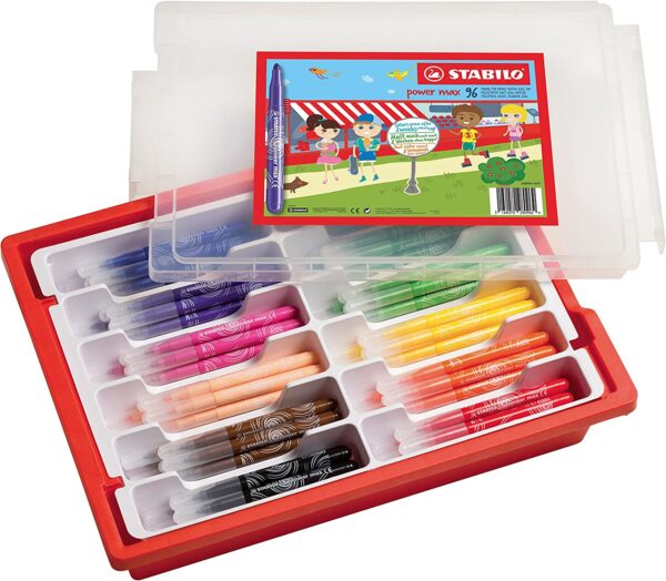 Schoolpack x 96 STABILO power max - 12 coloris assortis - Carton de 3 pièces