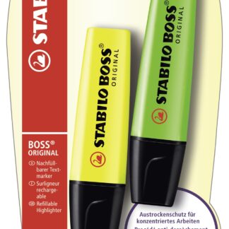 Blister carton x 2 STABILO BOSS ORIGINAL - jaune + vert - Carton de 10 pièces