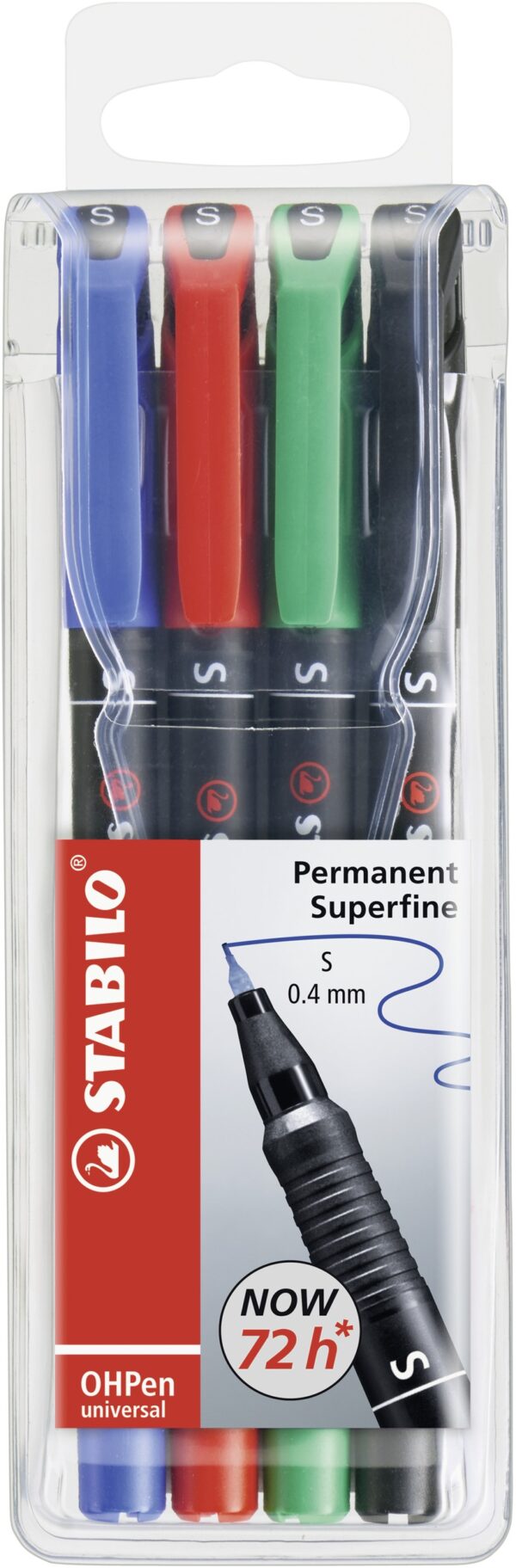 Pochette x 4 STABILO OHPen permanent 0,4 mm - noir + bleu + rouge + vert