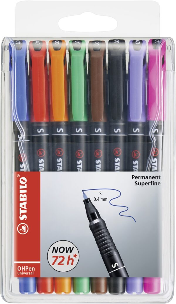 Pochette x 8 STABILO OHPen permanent 0,4 mm - Carton de 5 pièces