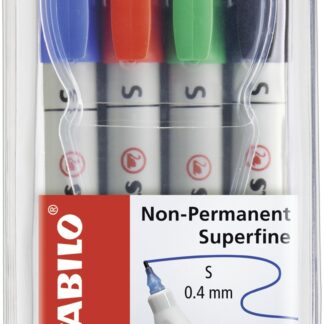Pochette x 4 STABILO OHPen soluble 0,4 mm - noir + bleu + rouge + vert