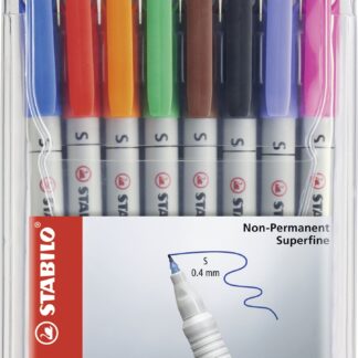 Pochette x 8 STABILO OHPen soluble 0,4 mm - noir + bleu + rouge + vert