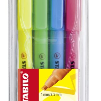 Pochette x 4 STABILO flash - jaune + bleu + vert + rose