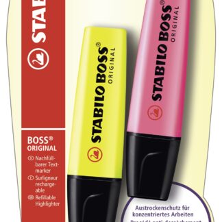 Blister carton x 2 STABILO BOSS ORIGINAL - jaune + rose - Carton de 10 pièces