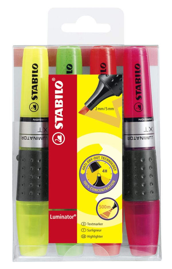 Pochette x 4 STABILO LUMINATOR - jaune + vert + orange + rose