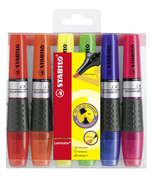 Pochette x 6 STABILO LUMINATOR - rouge + orange + jaune + vert + bleu + rose