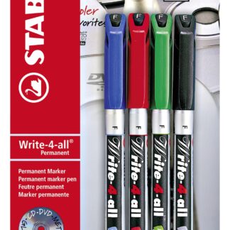 Blister x 4 STABILO Write-4-all 0,7 mm - noir + bleu + rouge + vert - Carton de 10 pièces