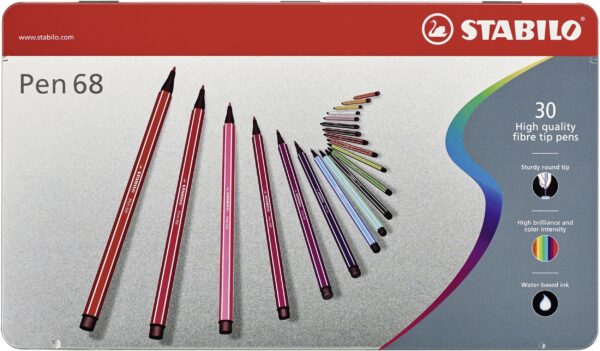 Boîte métal x 30 STABILO Pen 68 ARTY - Carton de 1 pièces