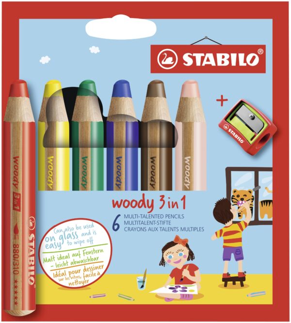 Etui carton x 6 STABILO woody 3 in 1 + 1 taille-crayon