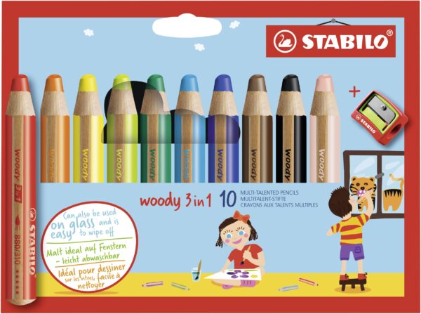 Etui carton x 10 STABILO woody 3 in 1 + 1 taille-crayon - Carton de 5 pièces