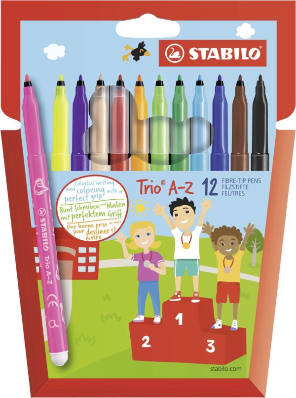 Etui carton x 12 STABILO Trio A-Z - coloris assortis dont 2 fluo