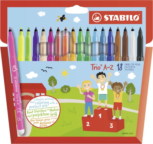 Etui carton x 18 STABILO Trio A-Z - coloris assortis dont 3 fluo