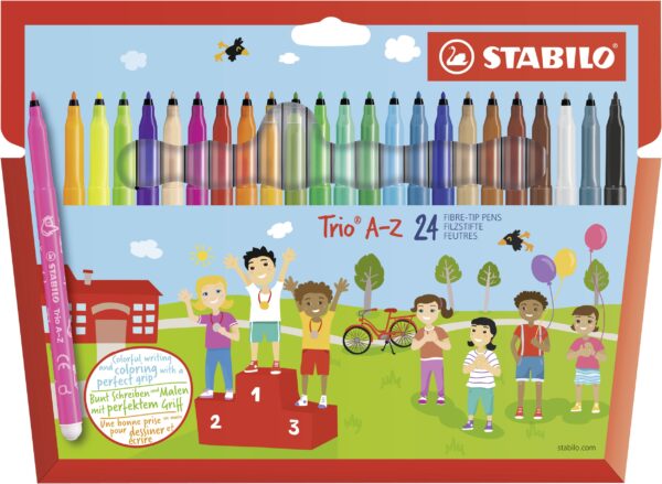 Etui carton x 24 STABILO Trio A-Z - coloris assortis dont 4 fluo