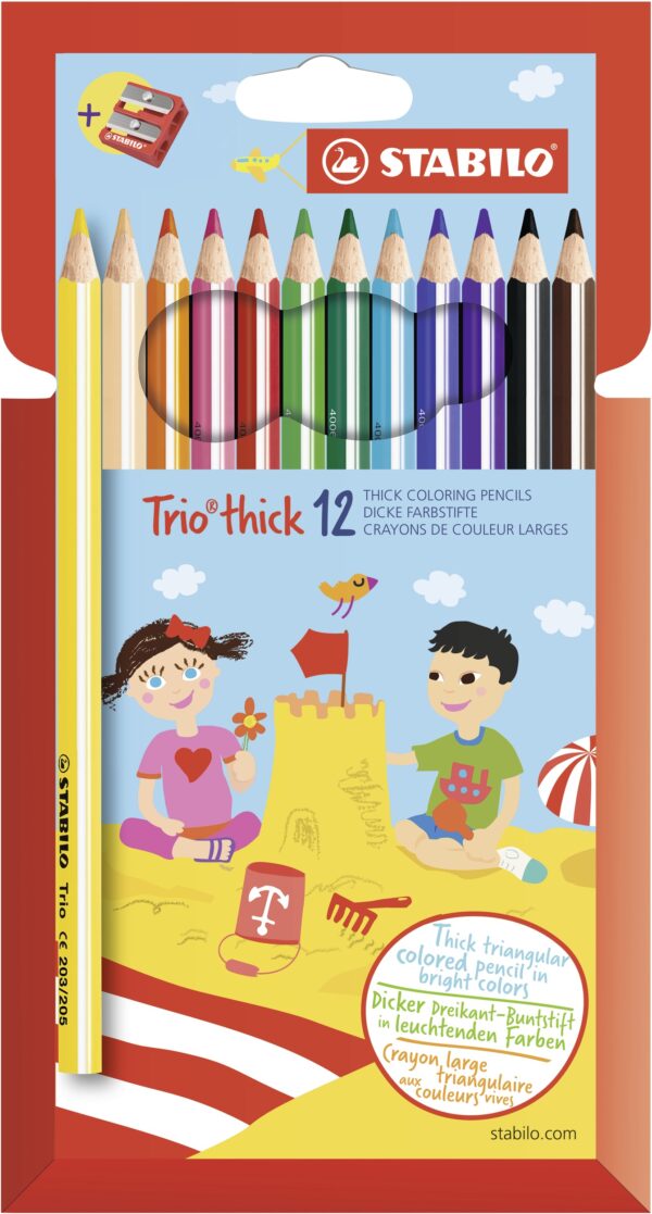 Etui carton x 12 STABILO Trio + 1 taille-crayon