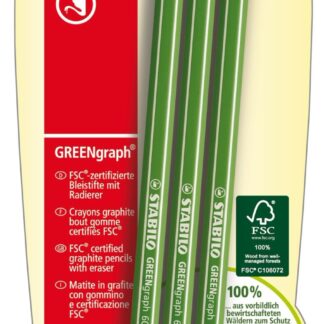 Blister x 3 STABILO GREENgraph bout gomme HB