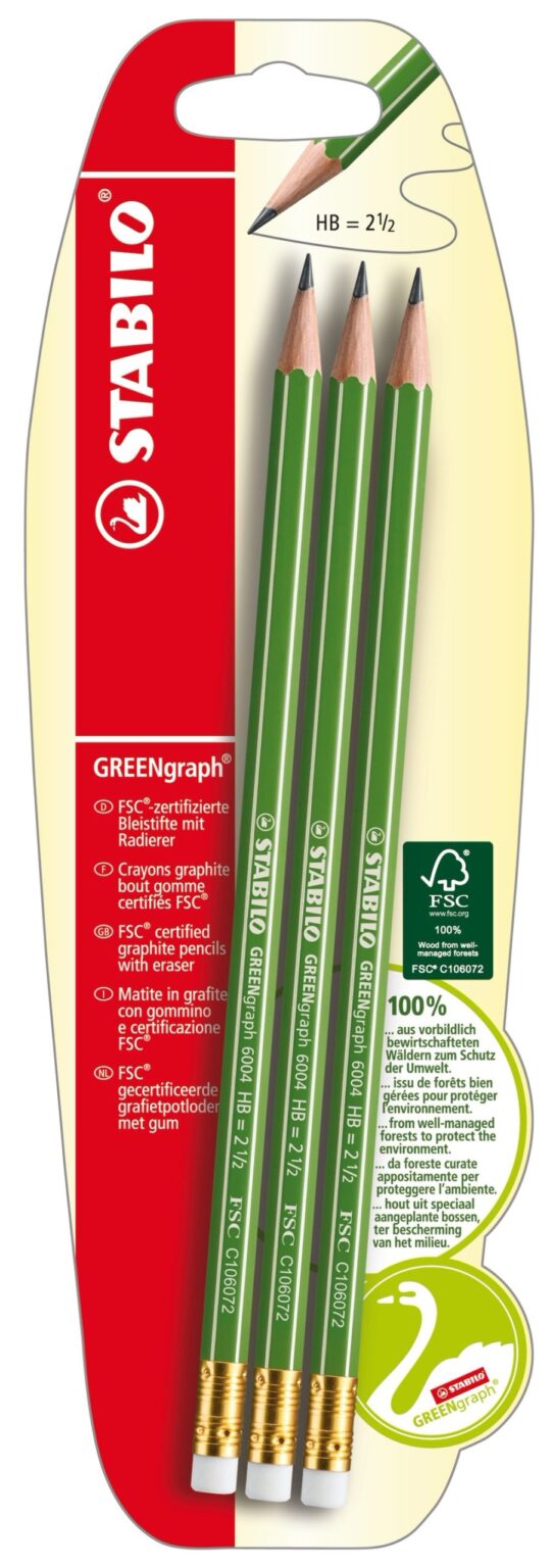 Blister x 3 STABILO GREENgraph bout gomme HB