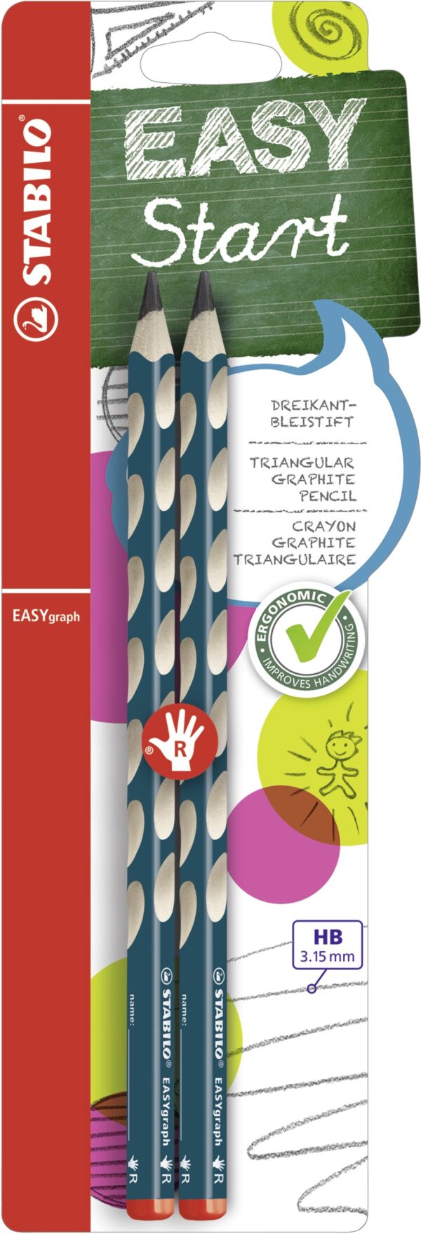 Blister x 2 STABILO EASYgraph HB droitier - bleu ardoise