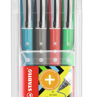 Pochette x 4 STABILO worker+ colorful 0,5 mm - noir + bleu + rouge + vert
