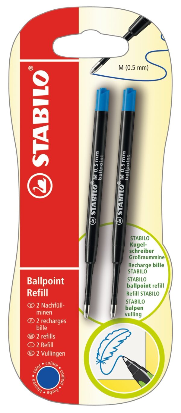 Blister x 2 recharges stylo-bille STABILO - bleu - Carton de 10 pièces