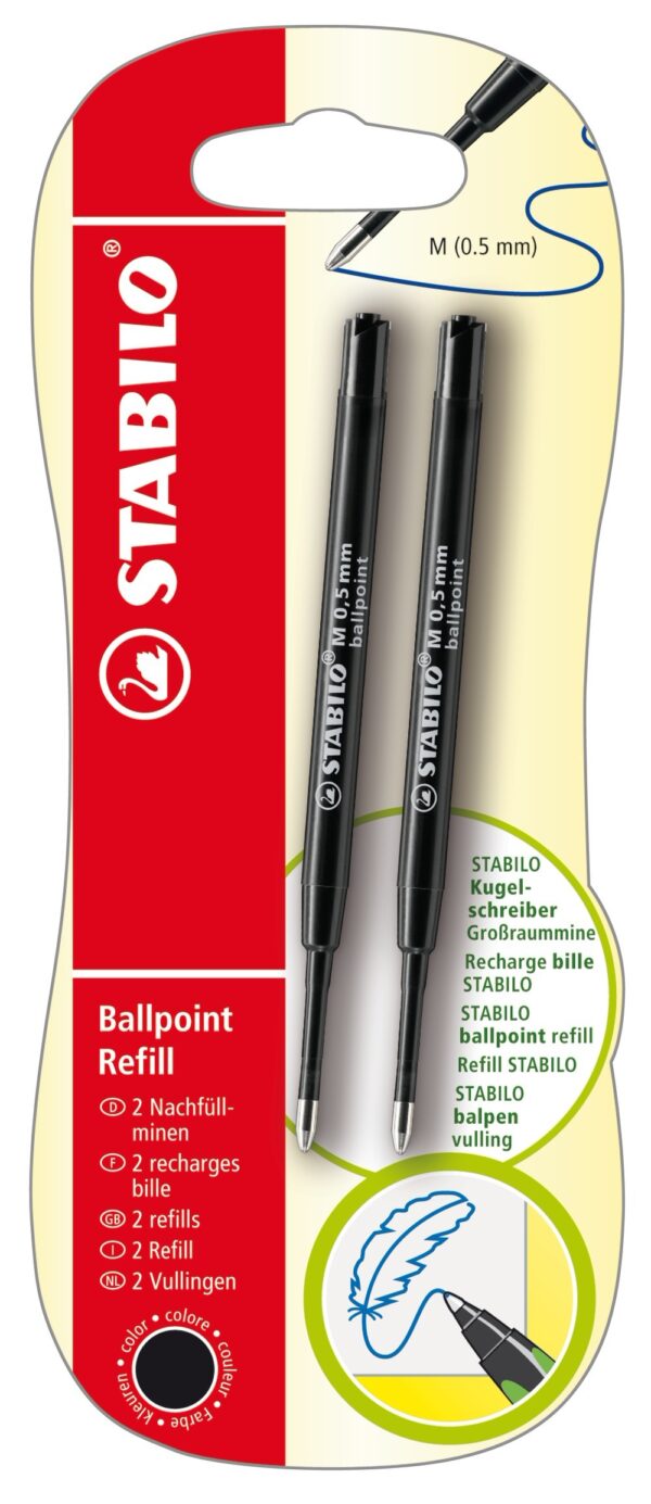 Blister x 2 recharges stylo-bille STABILO - noir - Carton de 10 pièces