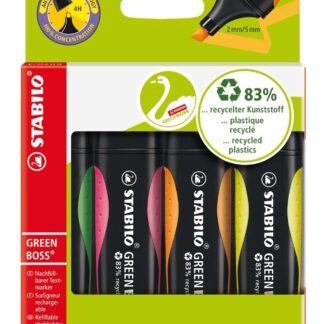 Etui carton x 4 STABILO GREEN BOSS - jaune + vert + orange + rose - Carton de 5 pièces
