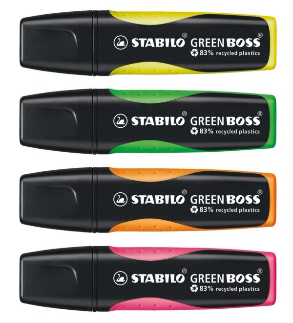 Etui carton x 4 STABILO GREEN BOSS - jaune + vert + orange + rose - Carton de 5 pièces – Image 2