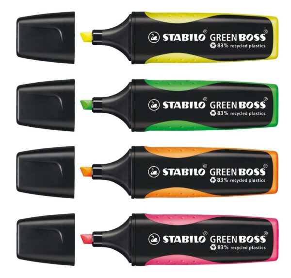 Etui carton x 4 STABILO GREEN BOSS - jaune + vert + orange + rose - Carton de 5 pièces – Image 3