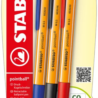 Blister x 3 STABILO pointball - noir + bleu + rouge - Carton de 10 pièces