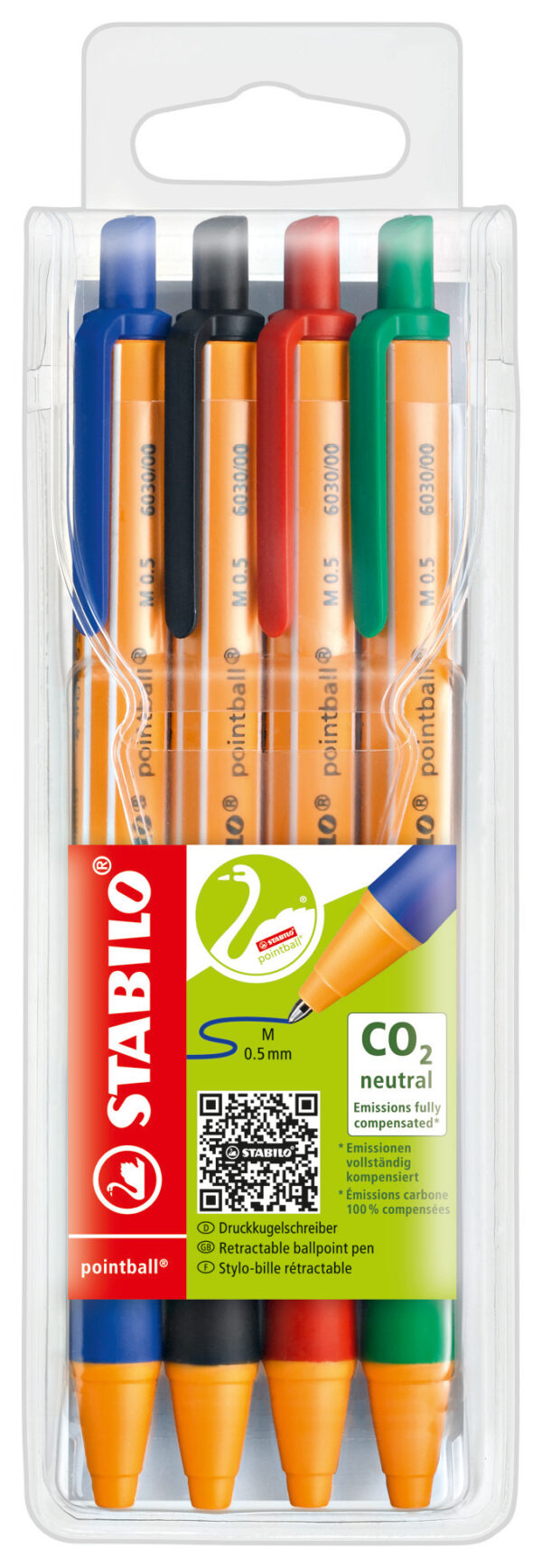 Pochette x 4 STABILO pointball - noir + bleu + rouge + vert - Carton de 5 pièces