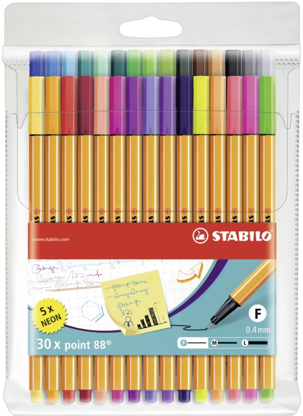 Pochette x 30 STABILO point 88 - coloris assortis dont 5 fluo