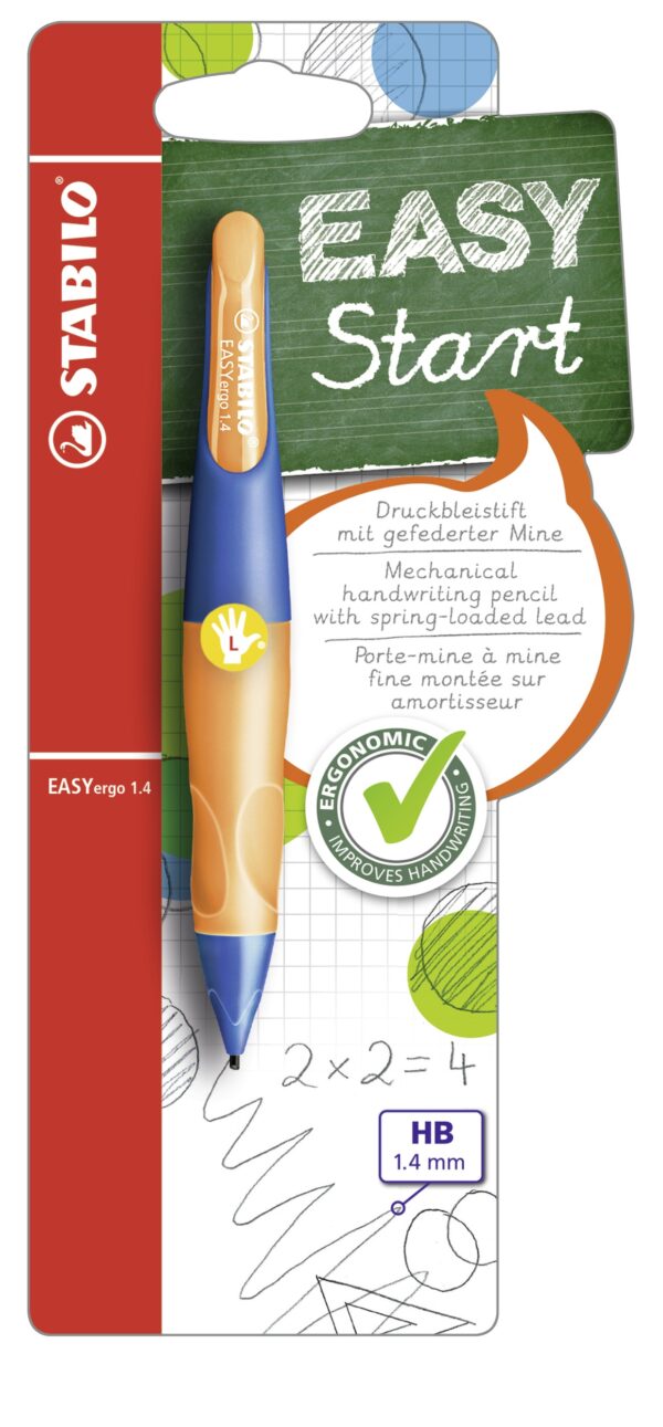 Blister x 1 STABILO EASYergo 1.4 gaucher + 3 mines HB - orange/bleu - Carton de 3 pièces