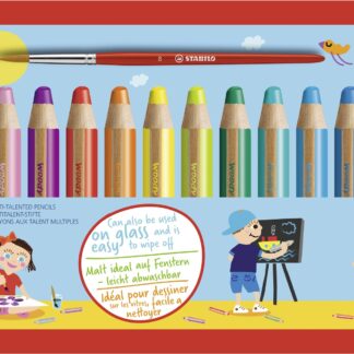 Etui carton x 18 STABILO woody 3 in 1 + 1 pinceau rond taille 8 + 1 taille-crayon