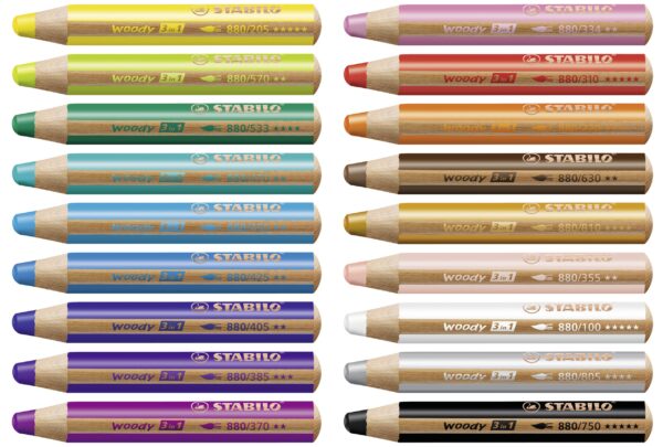 Etui carton x 18 STABILO woody 3 in 1 + 1 pinceau rond taille 8 + 1 taille-crayon - Carton de 2 pièces – Image 2
