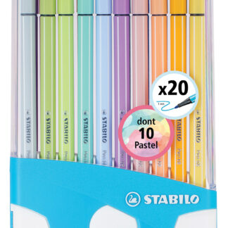 ColorParade x 20 STABILO Pen 68 boîtier turquoise - dont 10 pastel - Carton de 10 pièces