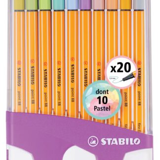 ColorParade x 20 STABILO point 88 boîtier mauve - dont 10 pastel - Carton de 10 pièces