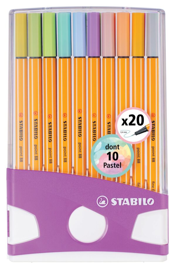 ColorParade x 20 STABILO point 88 boîtier mauve - dont 10 pastel - Carton de 10 pièces