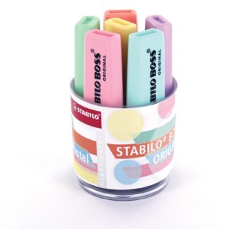 Pot x 6 STABILO BOSS ORIGINAL Pastel - touche de turquoise + menthe à l'eau + teint de pêche + soupçon de rose + crème de jaune + brume de lilas