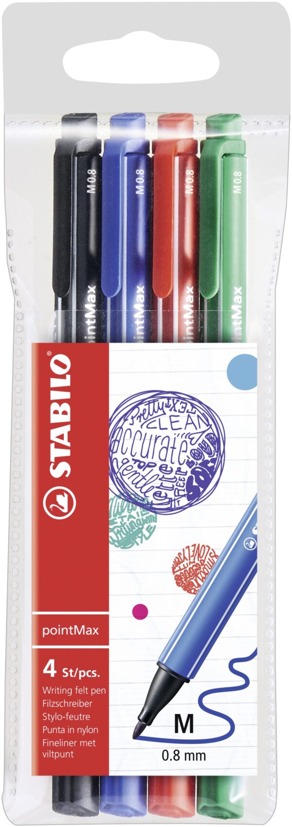 Pochette x 4 STABILO pointMax - noir + bleu + rouge + vert - Carton de 5 pièces