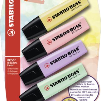 Blister carton x 4 STABILO BOSS ORIGINAL Pastel - jaune + rose + lilas + menthe