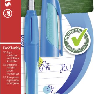 Blister carton x 1 STABILO EASYbuddy Plume M pour tous - bleu/turquoise