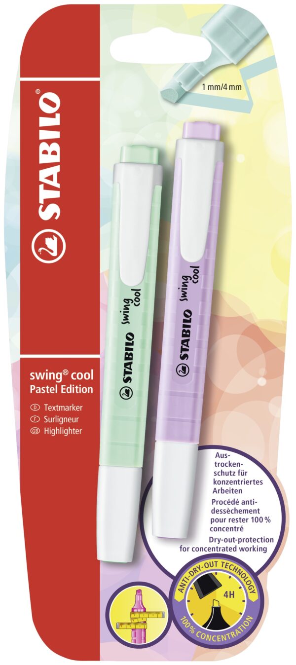 Blister x 2 STABILO swing cool Pastel - menthe à l'eau + brume de lilas - Carton de 10 pièces