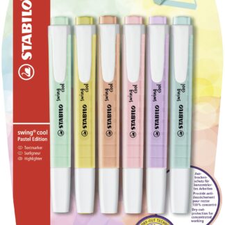 Blister x 6 STABILO swing cool Pastel - menthe à l'eau + crème de jaune + teint de pêche + soupçon de rose + brume de lilas + touche de turquoise - Carton de 10 pièces
