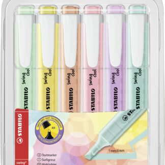 Pochette x 6 STABILO swing cool Pastel - menthe à l'eau + crème de jaune + teint de pêche + soupçon de rose + brume de lilas + touche de turquoise - Carton de 5 pièces