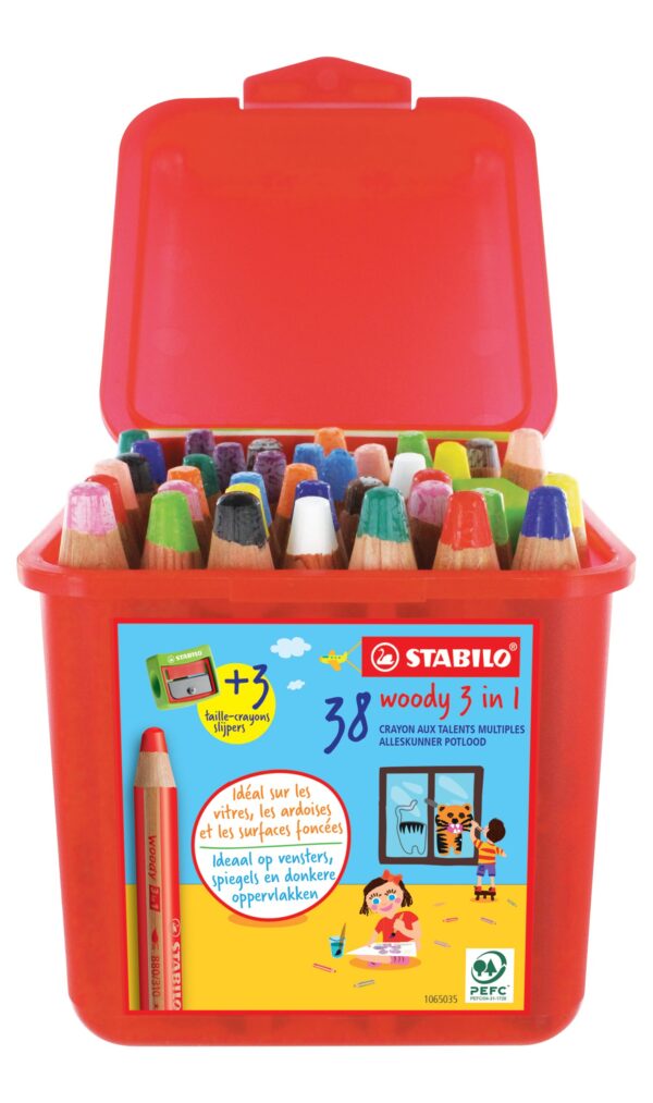 Schoolbox x 38 STABILO woody 3 in 1 + 3 taille-crayons
