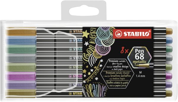 Pochette x 8 STABILO Pen 68 metallic - Carton de 10 pièces