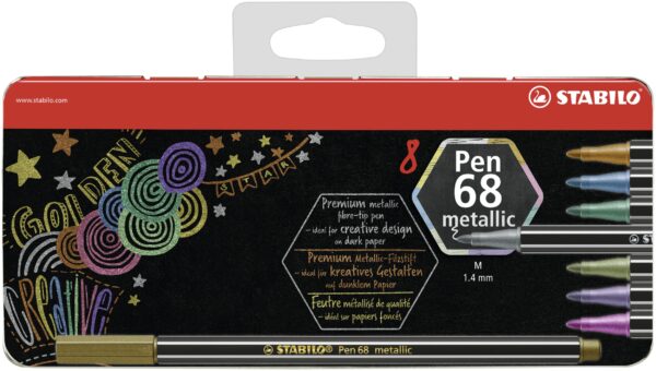 Boîte métal x 8 STABILO Pen 68 metallic - Carton de 10 pièces