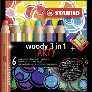 Etui carton x 6 STABILO woody 3 in 1 ARTY + 1 taille-crayon - Carton de 5 pièces