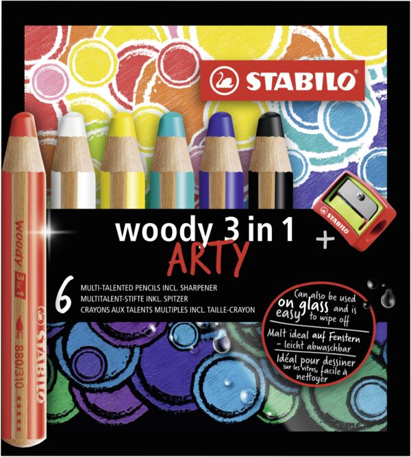 Etui carton x 6 STABILO woody 3 in 1 ARTY + 1 taille-crayon - Carton de 5 pièces
